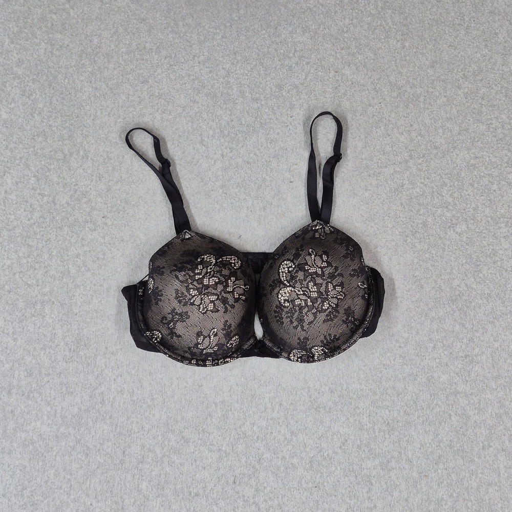 Vanity Fair Women Bra 34D Black Floral T Shirt Underwired Lace Strap